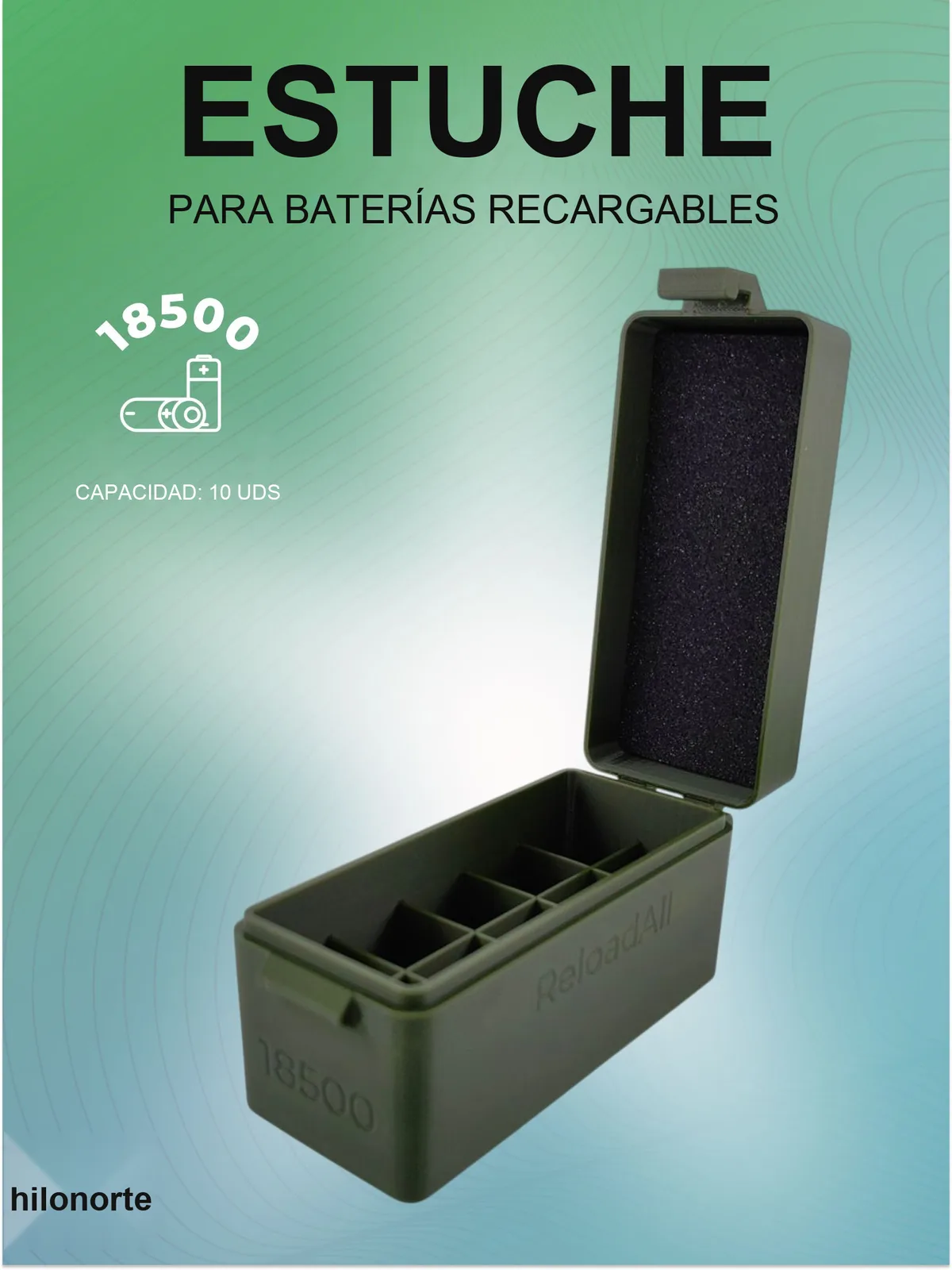 Caja organizadora para 10 baterías 18500