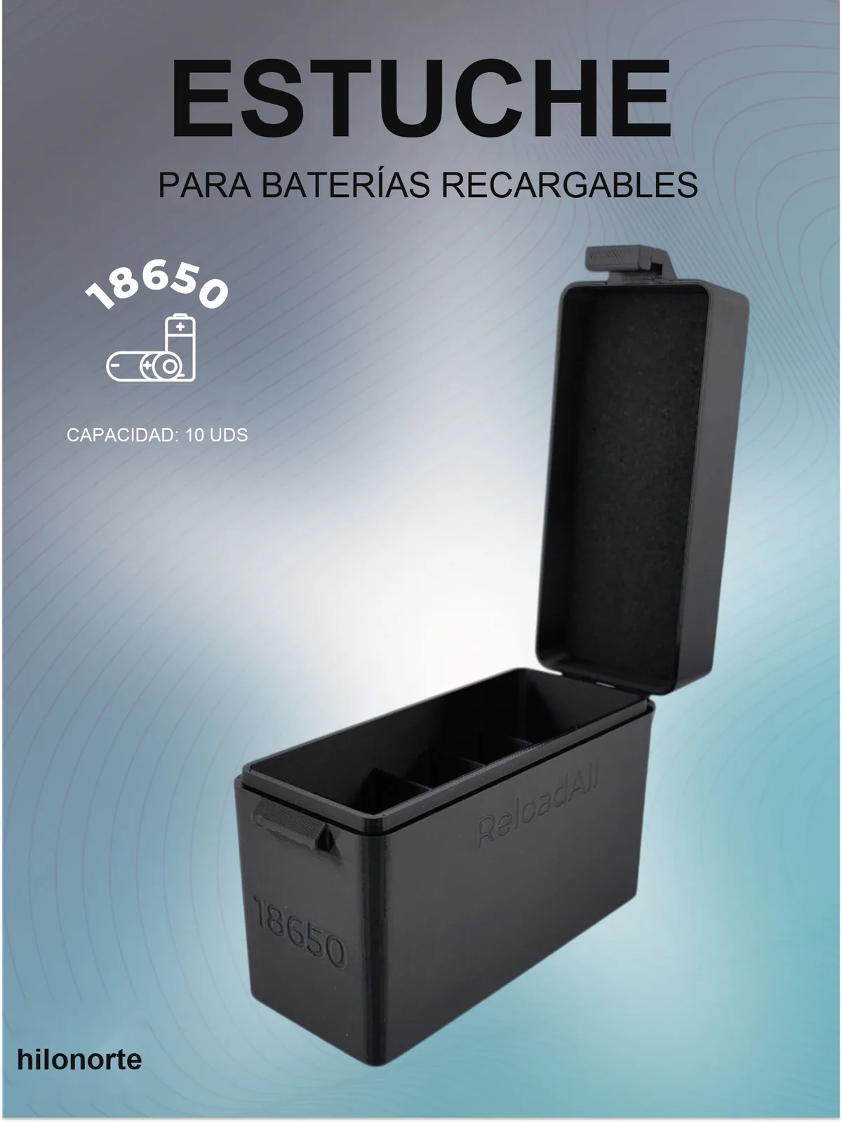 Caja organizadora para 10 baterías 18650
