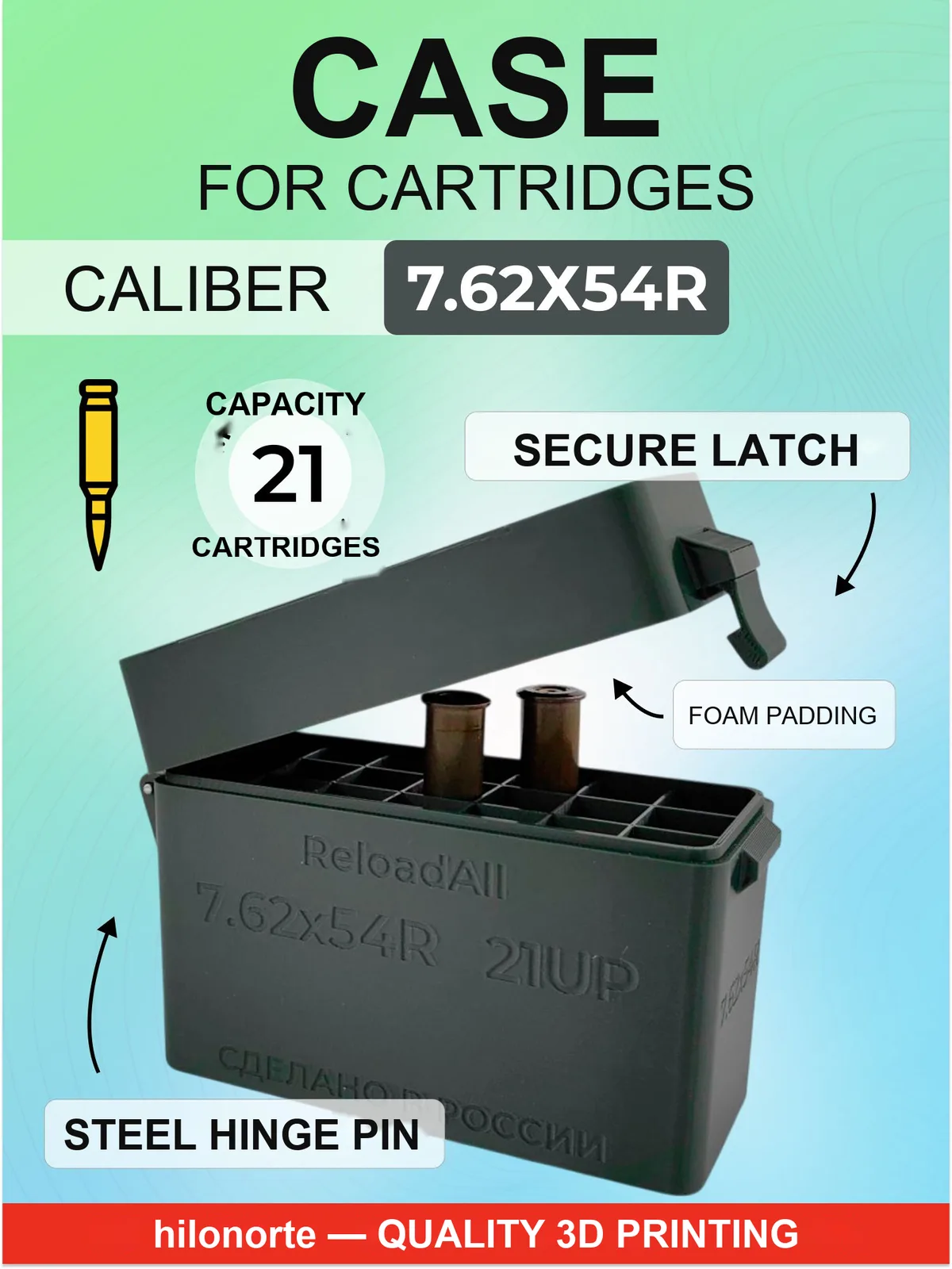 Box for 21 rounds of 7.62×54R, primer up