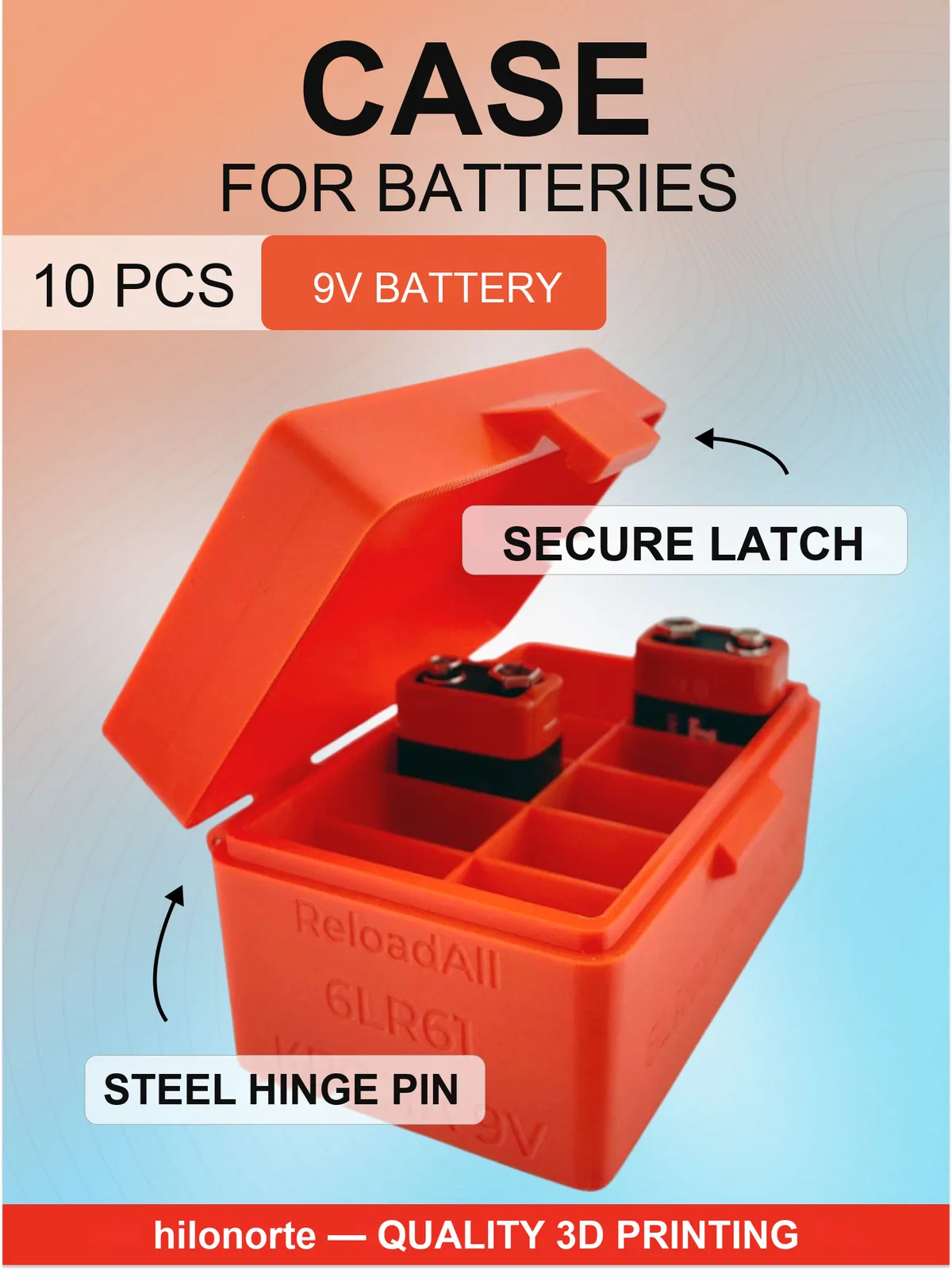 Organiser box for 10 × 9 V (6LR61) batteries