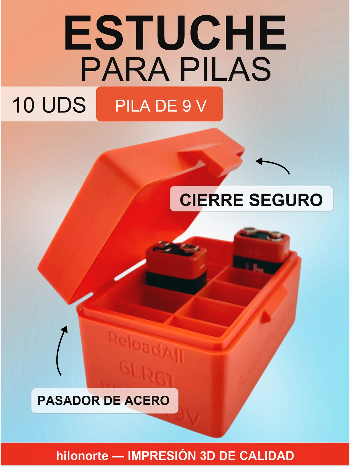 Caja organizadora para 10 pilas de 9 V (6LR61)