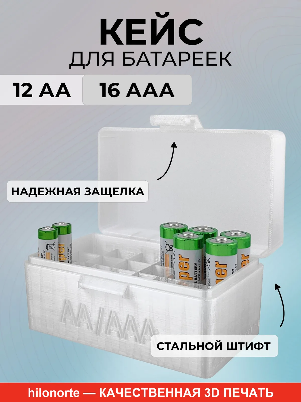 Кейс-органайзер на 12 батареек AA и 16 AAA