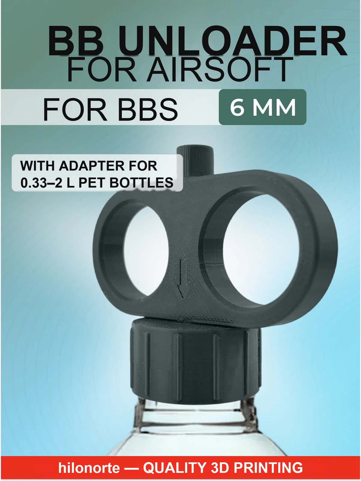 Airsoft unloader for 6 mm BBs with bottle adapter