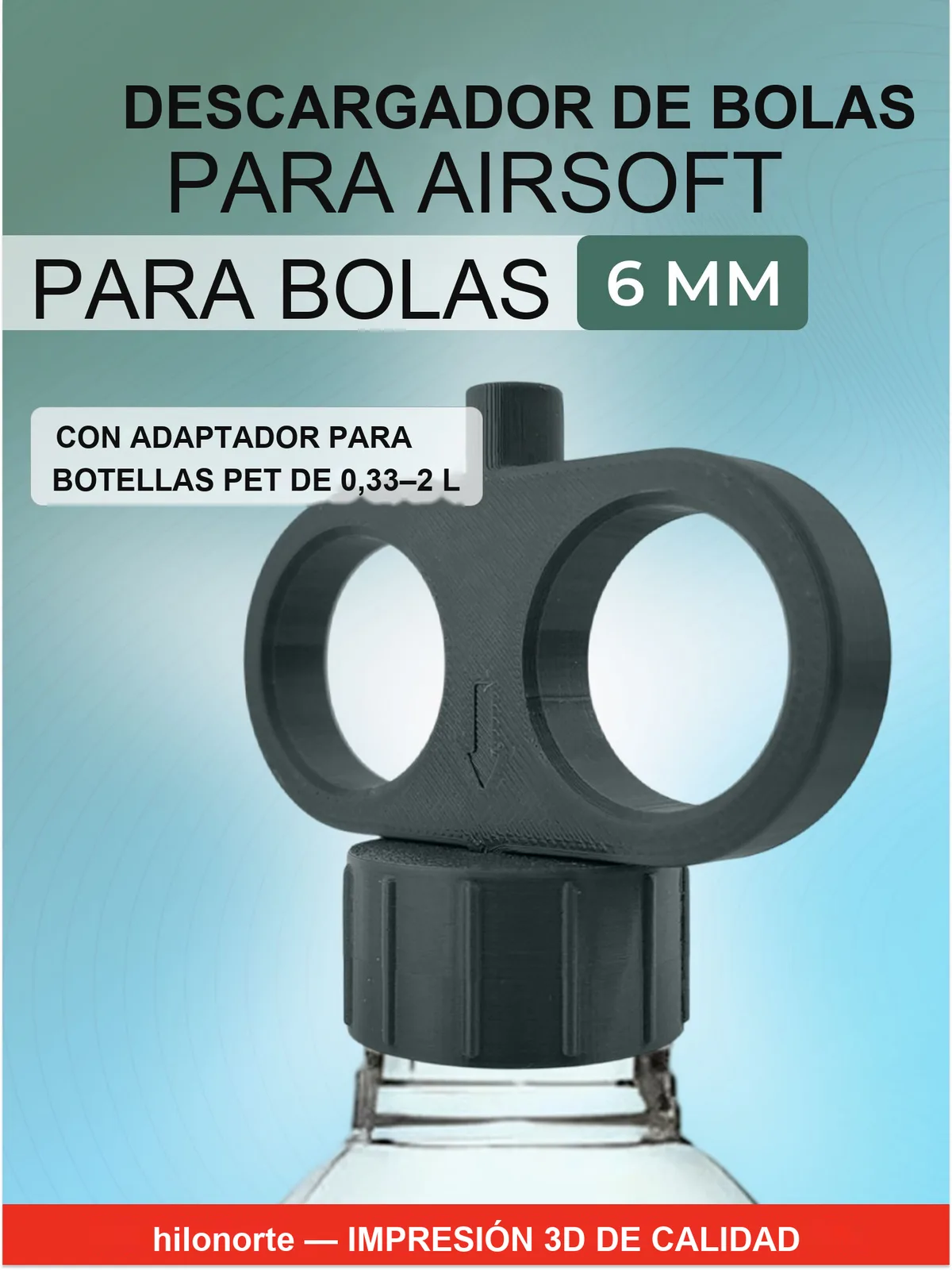 Descargador de airsoft para bolas de 6 mm con adaptador para botella