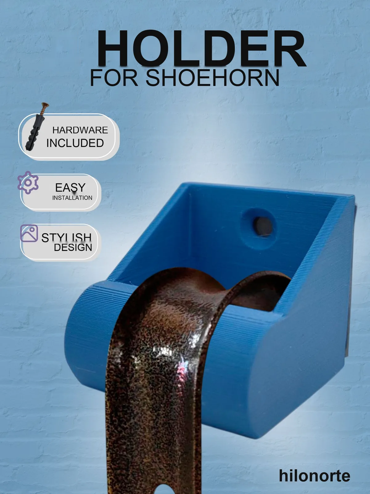 Wall holder for a shoehorn, with screw